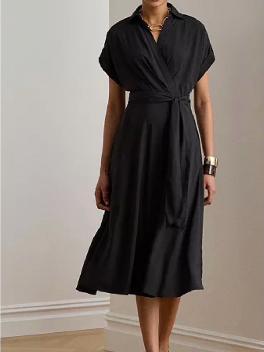 LAUREN Ralph Lauren Black Wrap-Front Midi Dress • Size 16 - Picture 4 of 9